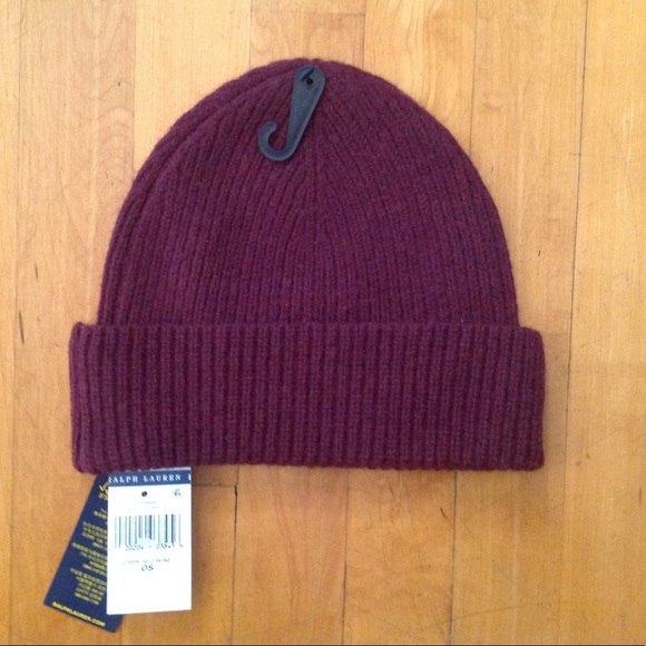 Ralph Lauren Polo Red Wine Merino Wool Beanie Hat New - Picture 7 of 9